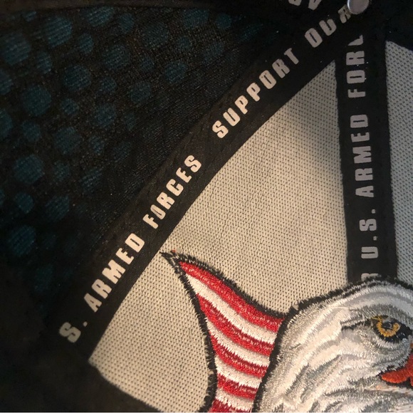 US Honor Textured Ball Cap w Leather-Look Brim American Eagle & US Flag - Picture 11 of 11